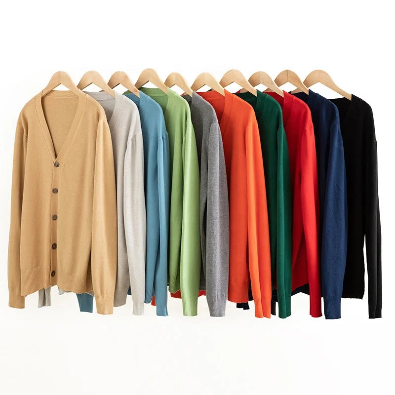 Clearance Sales Autumn Winter Trending Products Men Clothing Solid Color Loose Knitted Slim Cardigan Sweater