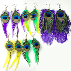 Wholesale Retro Natural Feather Pendant Earrings Women Unique Party Earrings for Girl Mother Gifts