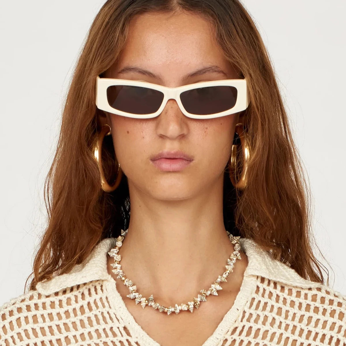 J&D 18K Gold Plated Stainless Steel Full Strand Small Conch Pearl Steel Bead Necklace 38cm+5cm