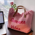 On Stock Reusable Heavy Duty Thick Embroidery Extra Large Canvas Cloth Woven Beach Bag Open Leather Tote Canvas Handbags