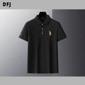 Customizable Men's Black  T-Shirt Quality 100% Cotton Short Sleeve Golf Cardigan USA Size Embroidered Print Knitted Camisa
