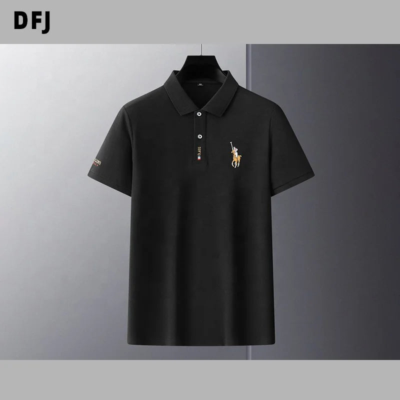 Customizable Men's Black  T-Shirt Quality 100% Cotton Short Sleeve Golf Cardigan USA Size Embroidered Print Knitted Camisa