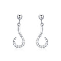 Fashion Diamond 925 Sterling Silver Personality Hook Shape Drop Earrings For Women