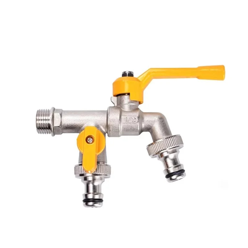 TMOK Antifreeze Garden Brass Bibcock Tap 1/2"*3/4"*3/4" Double Outlets Ball Outlet Valve Faucet Modern Outdoor Washing Machine