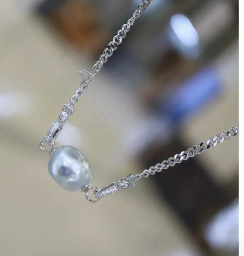 N410  Baroque DIY Natural  Freshwater Pearl Charm Pendant Necklace Chain Accessory 925 Sterling Silver Jewelry for Women