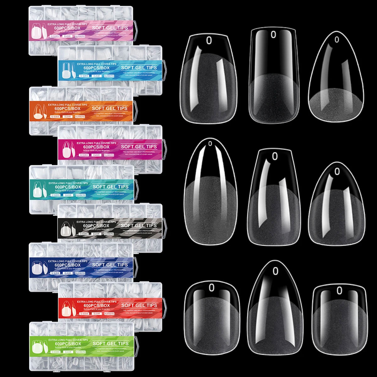 600 Piece Boxed Short Trapezoidal Semi Frosted Traceless Nail Art Extension Popular French Fake Nail for Finger Square Pattern