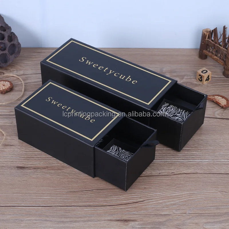 Custom Black Kraft Paper Luxury Sleep Eye Mask and Sunglasses Packaging Matt Lamination and Sponge Liner Gift Drawer Box