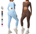 2pcs Seamless Women Yoga Set Workout Sportswear Gym Clothing Fitness High Waist Leggings Long Sleeve Crop Top Sports Suits