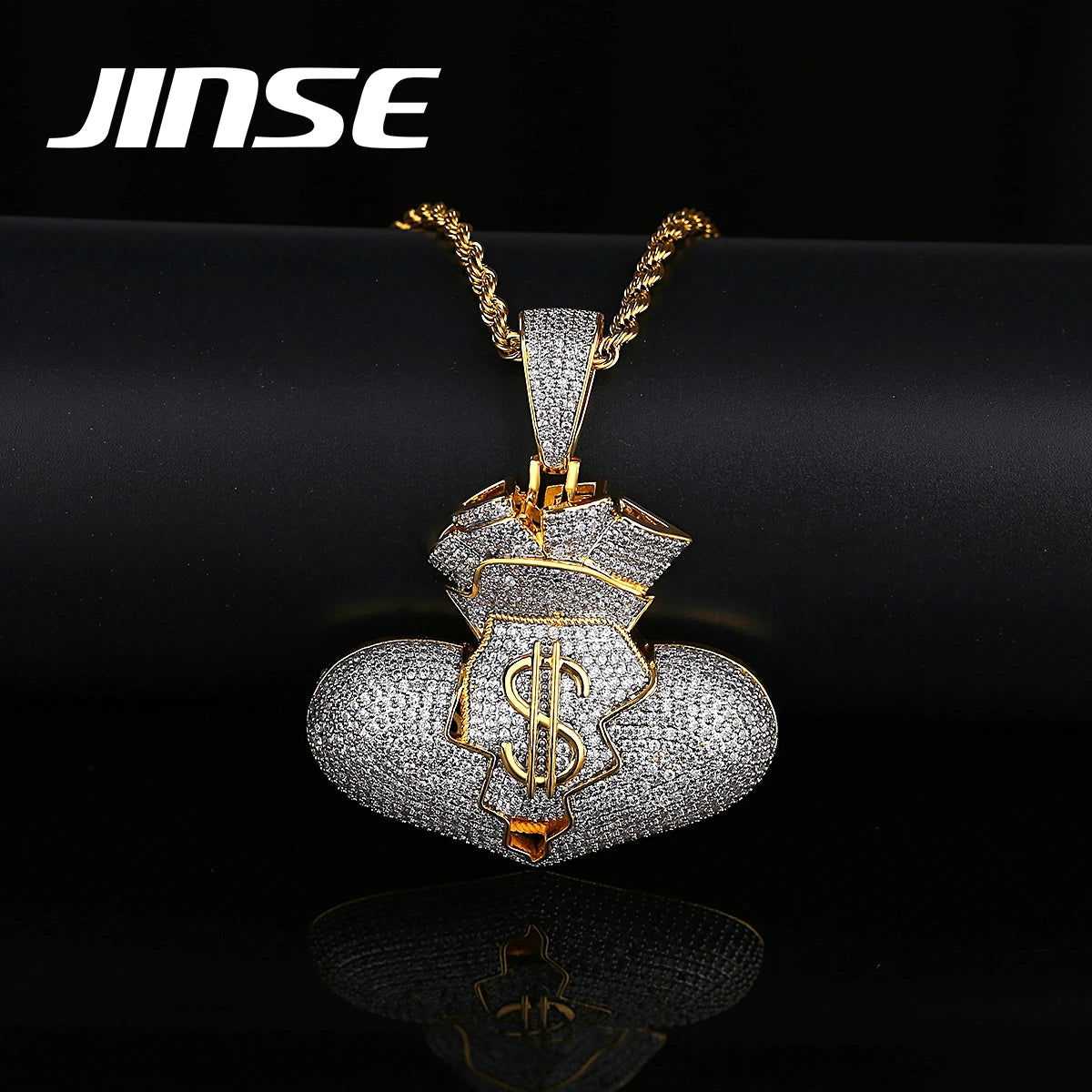 JINSE Heart Pendant Charm Hip Hop Necklace Brass Rope Chain Necklace Dainty for Men