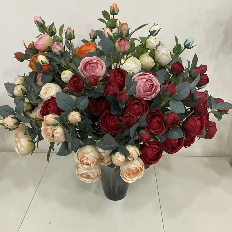 SPR Artificial Floral Bouquet Sunflower Peony Wedding Decorative Silk Plastic Rose Wisteria Hanging Flowers