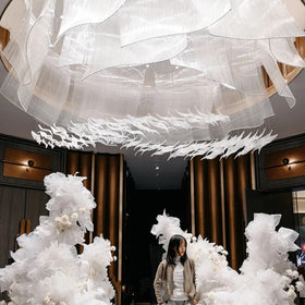 S02335 Hot Sale Wrinkle Yarn Flower Wrapped Wedding Backdrop Decoration Ceiling Decorative Rolled up Curtain Backdrop for Sale