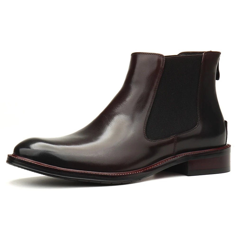 Men's Genuine Leather Chelsea Boots Sheep Fur Lining Winter Warm Handmade Wear-Resistant Breathable Travel Party