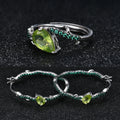 C8212 Abiding Pear Cut Green Stone Peridot Gemstone 925 Sterling Silver Wholesale Olive Branch Adjustable Ring Hoop Earrings Set