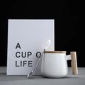 380ml Ceramic Coffee Mugs Tea Milk with Wooden Handle Lid Spoon Porcelain Mug Black White Nordic Cup Custom Logo