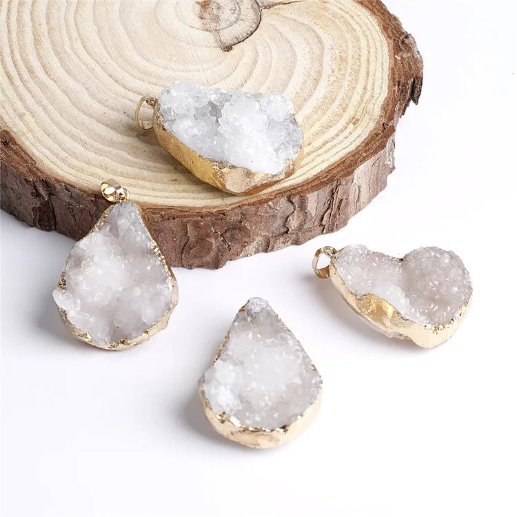 Natural Agate Pendant for Jewelry Making Drop Shape Titanium Coated Healing Crystal Chakra Charm