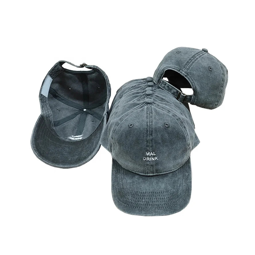 Custom Factory 6 Panel Flat Embroidery Logo Vintage Denim Heavy Washed Unstructured Distressed Dad Hats Caps