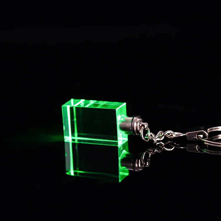 Custom Laser Engraving Glass Key Chain Rectangle Shape Crystal Key Ring