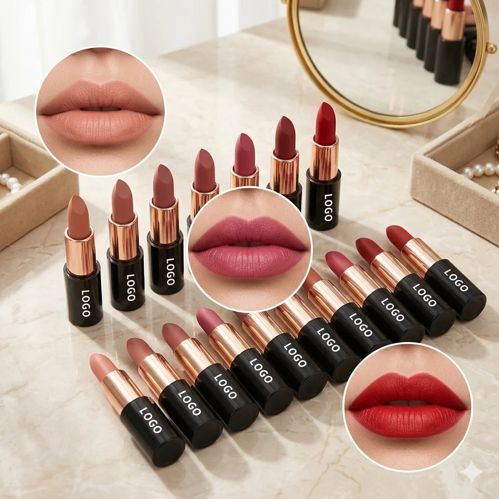 24-Color Halal Certified Matte Vegan Lipstick Waterproof Long-Lasting Moisturizing Custom Logo Private Label Makeup Stick MegaBDM