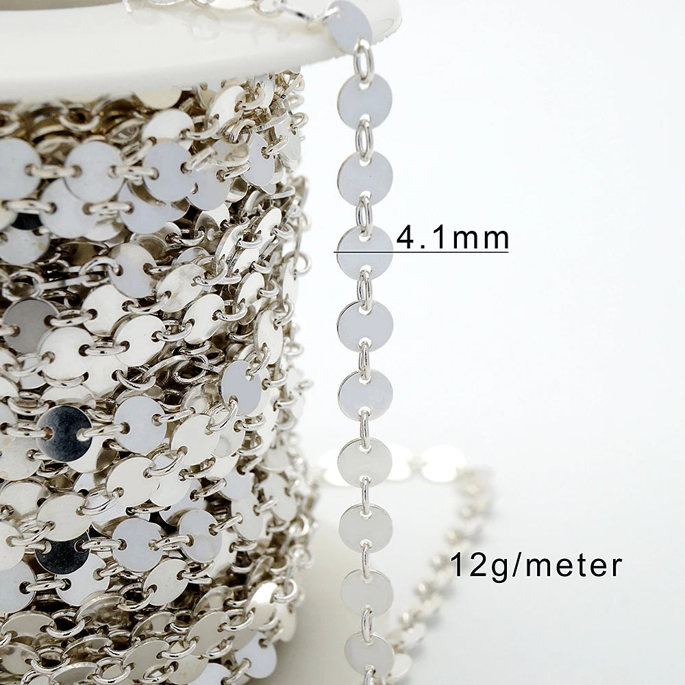 SGYP-SC514-4.1 Round Plate Disc Chain 4.1mm 925 Sterling Silver Bulk Chain by Per Meter for Belly Chain Making