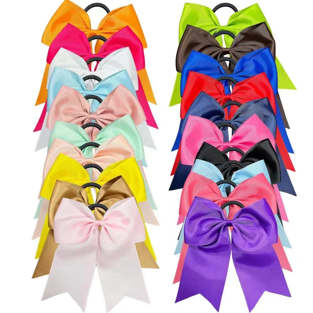 Wholesale Customized Solid Grosgrain Ribbon Large Bow Hairband Plain Color Big Cheer Bow Hair Tie with Elastic Loop for Kids