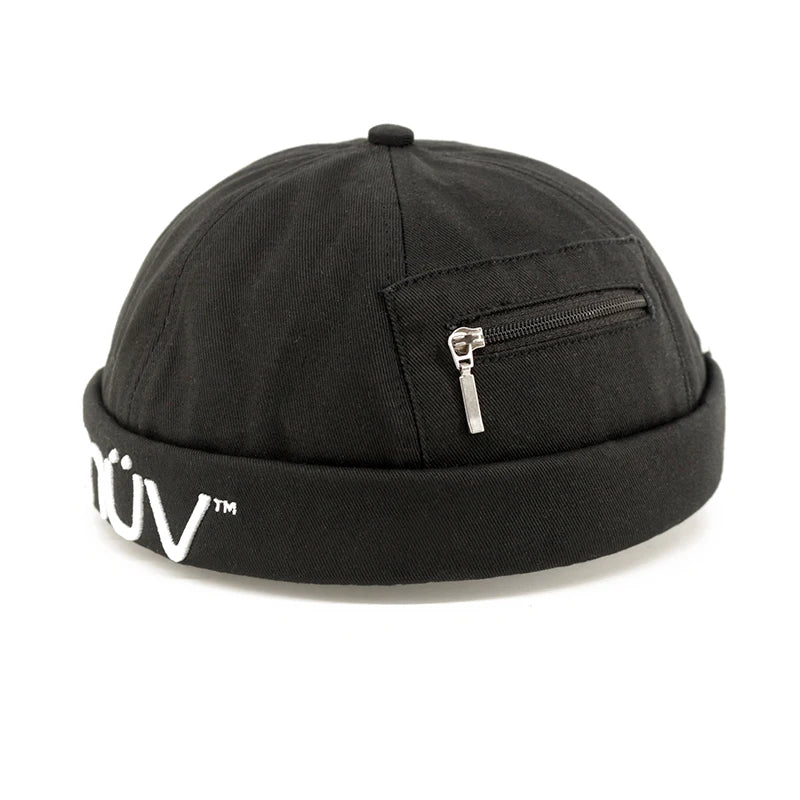 Custom 3d Embroidery logo Adjustable Round No Brim Cap Brimless Hat With Pocket