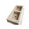 Beige Travertine Oval Modern Wash Basin with Two Sinks Polished Finish and Drainer