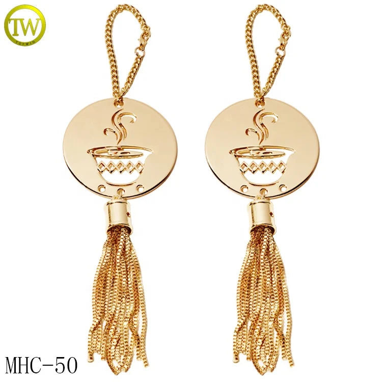 Fashion Bag Accessories Branded Logos Round Shape Wallet Accessory Hollow Hang Label Tags With Tassel