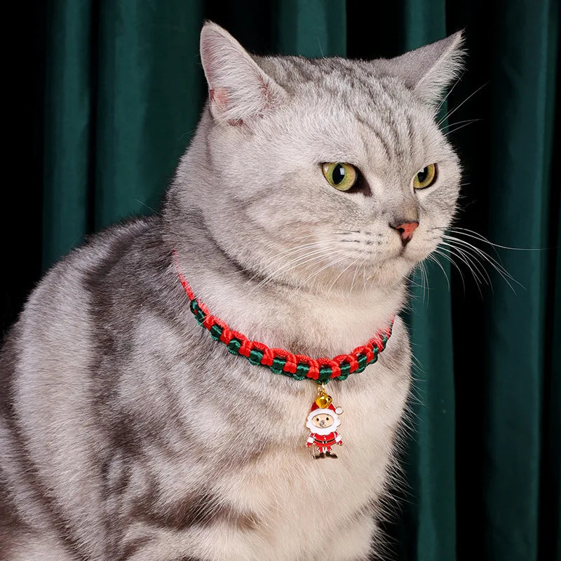 Wholesale Stocked Fashion Cute Christmas Pompom Pet Cat Dog Necklace