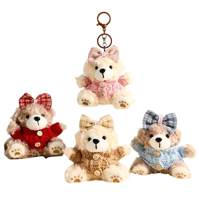 Plush Cute Sweet Bow Mini Teddy Bear Keychain Kawaii Stuffed Animals Toys Peluches Plushie Doll Sweater Clothing Bears Keychains