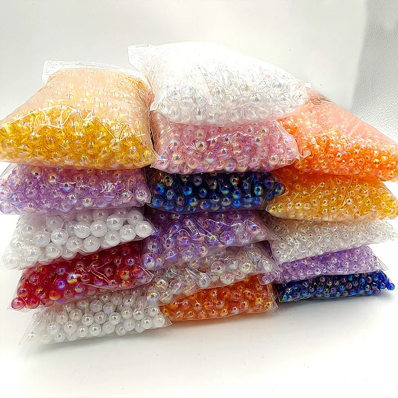 500g/bag Transparent Colorful 8mm 10mm Plated AB Color Round Acrylic Beads for DIY Jewelry Making