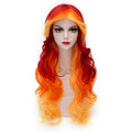 Long Curly Wavy Wig Women Synthetic Charming Heat Friendly Ombre Yellow to Orange to Red Wigs 24 Inch Colorful Wigs