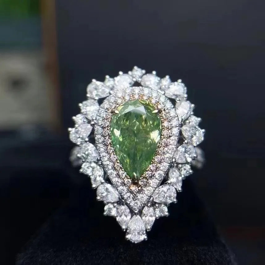 SGARIT Custom Jewellery 14k Gold With VVS Pear Cut 1.5ct Green Lab Diamond Jewelry Engagement Rings