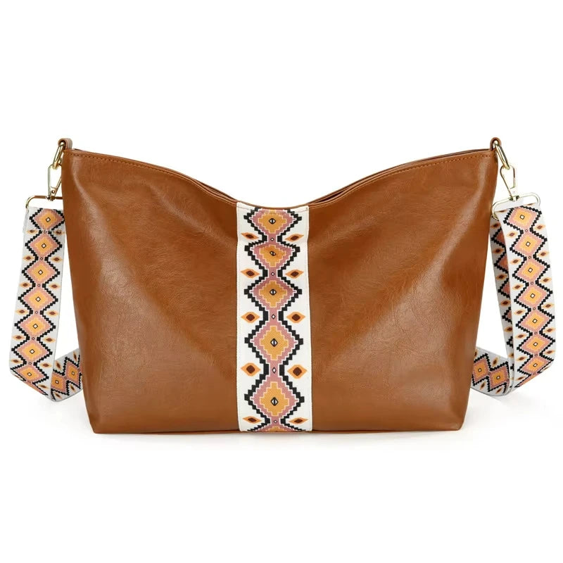 Aztec Crossbody Bags Boho Shoulder Purses for Women Simple Wide Strap West Fashion Bucket Handbags