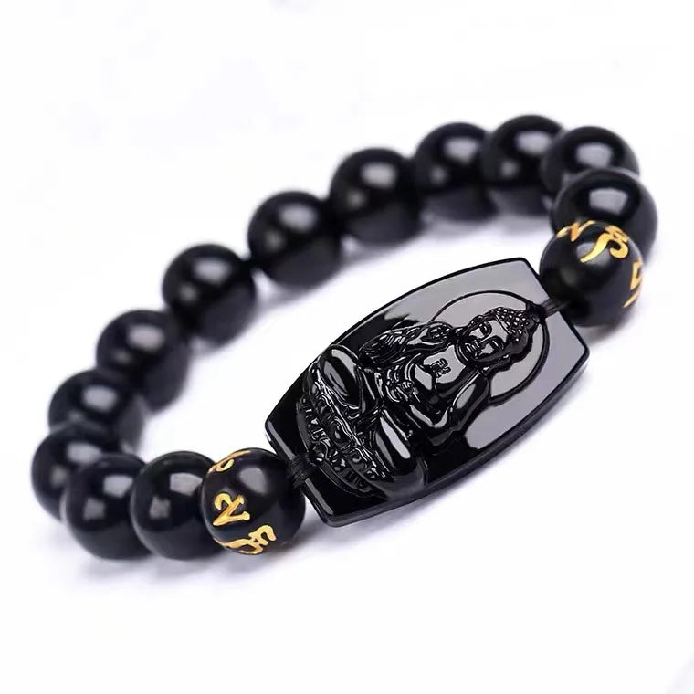 Hot Selling Obsidian Black Beaded Bracelet of the Eight Guardian Gods Zodiac's Benming Buddha for Dogs Pigs Unisex Jewelry