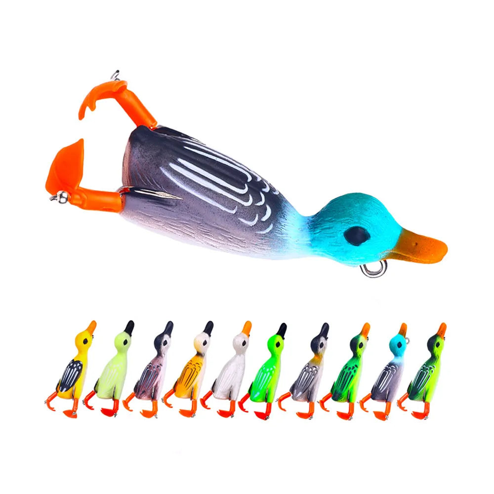 80mm/9.5g New Artificial Soft Duck Lure Long Throw Floating Bait Rotating Legs Frog Lures