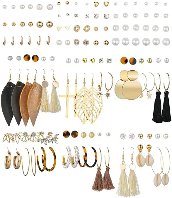Assorted Multiple Styles Crystal Pearl Cotton Tassels Earrings Stud Flower Cross Leaf  Hoop Dangle Pendant Earrings Jewelry