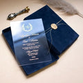 Royal Blue clear Acrylic Foil Printing Wedding Invitation Cards with Suede Box