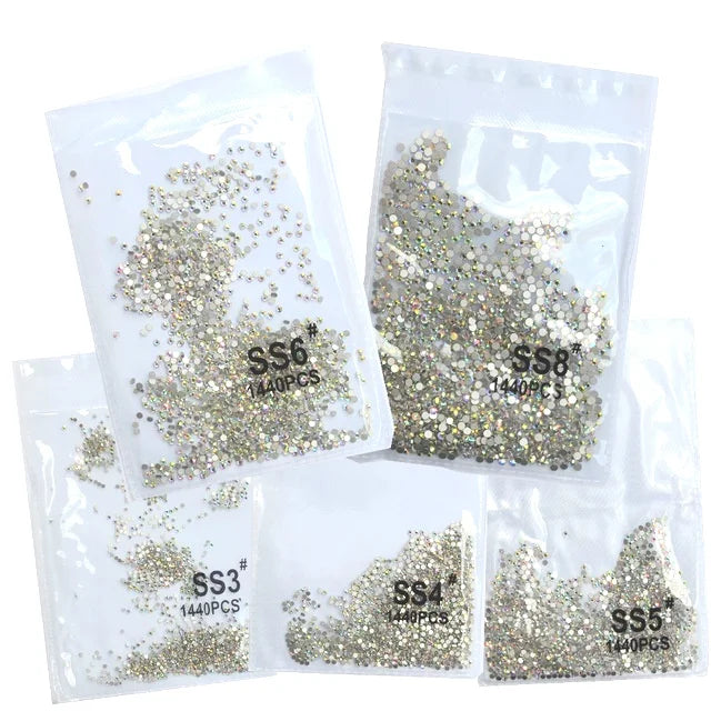 SS3-ss8 1440pcs Clear Crystal AB Gold 3D Non HotFix FlatBack Nail Art Rhinestones Decorations Shoes and Dancing Decoration
