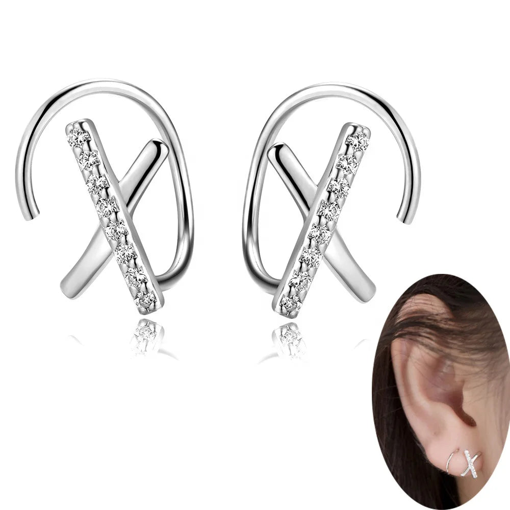 Wrap Earrings Cubic Zirconia X Shape Twist Cool Fashion Spiral Earrings S925 Sterling Silver Plated with Platinum Wholesale 2020