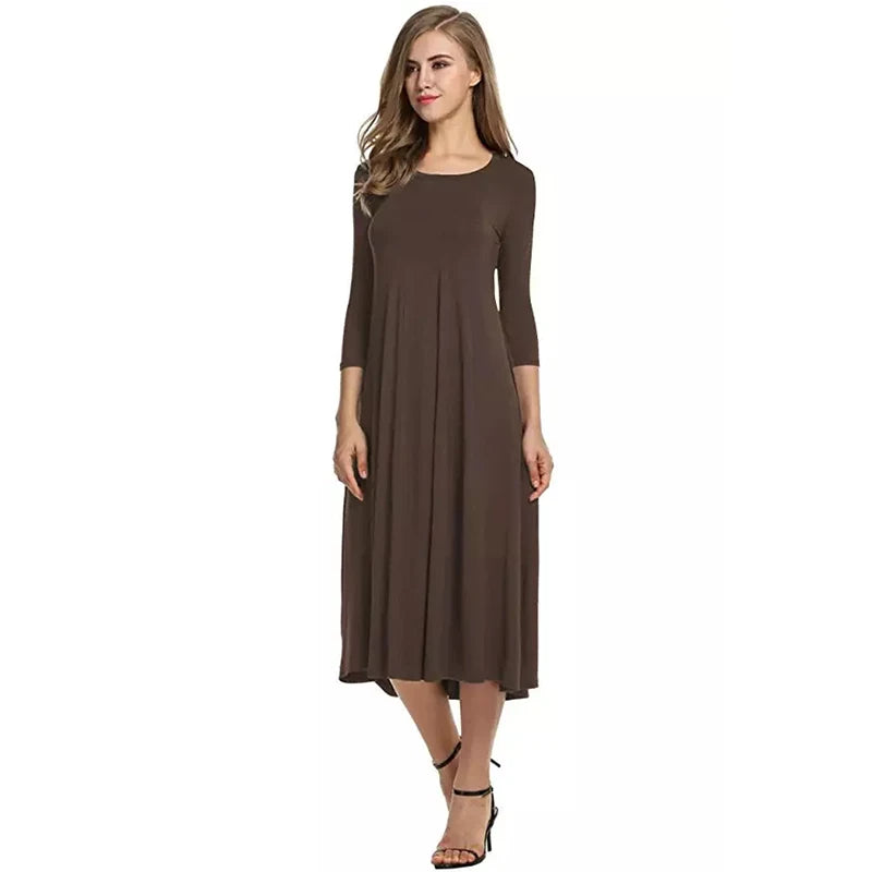 Wholesale Custom O-Neck Satin Dress for Women New Ladies' Graceful Casual Dress Long Big Hem Spring Long Sleeve Solid Plain Dyed