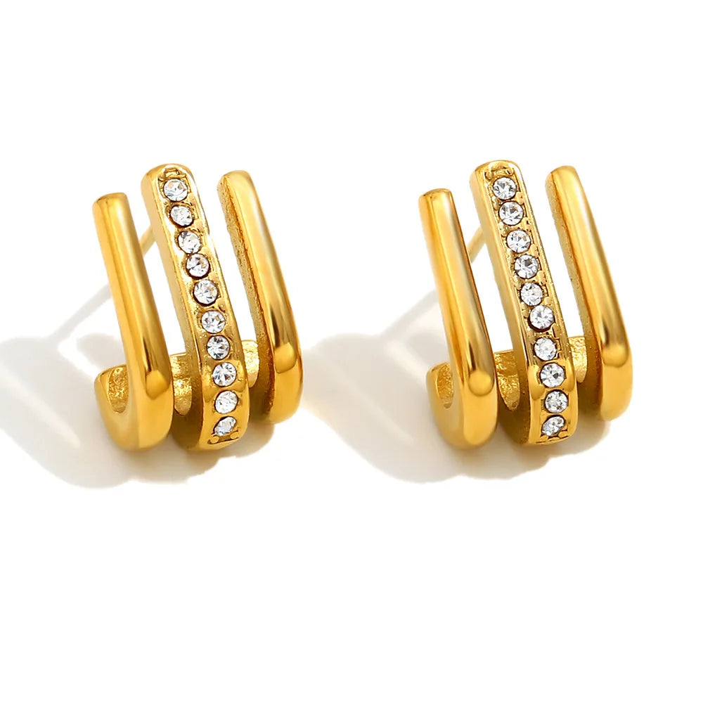 Multilayer Dainty Crystal Rhinestone Stud Earrings Gold Plated Titanium Stainless Steel Jewelry Trendy Style for Parties