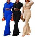 D476 Latest Design Fashion 2 Piece Outfits for Women Polo Collar Shirt High Waist Flare Pants Sets for Women Two Pieces