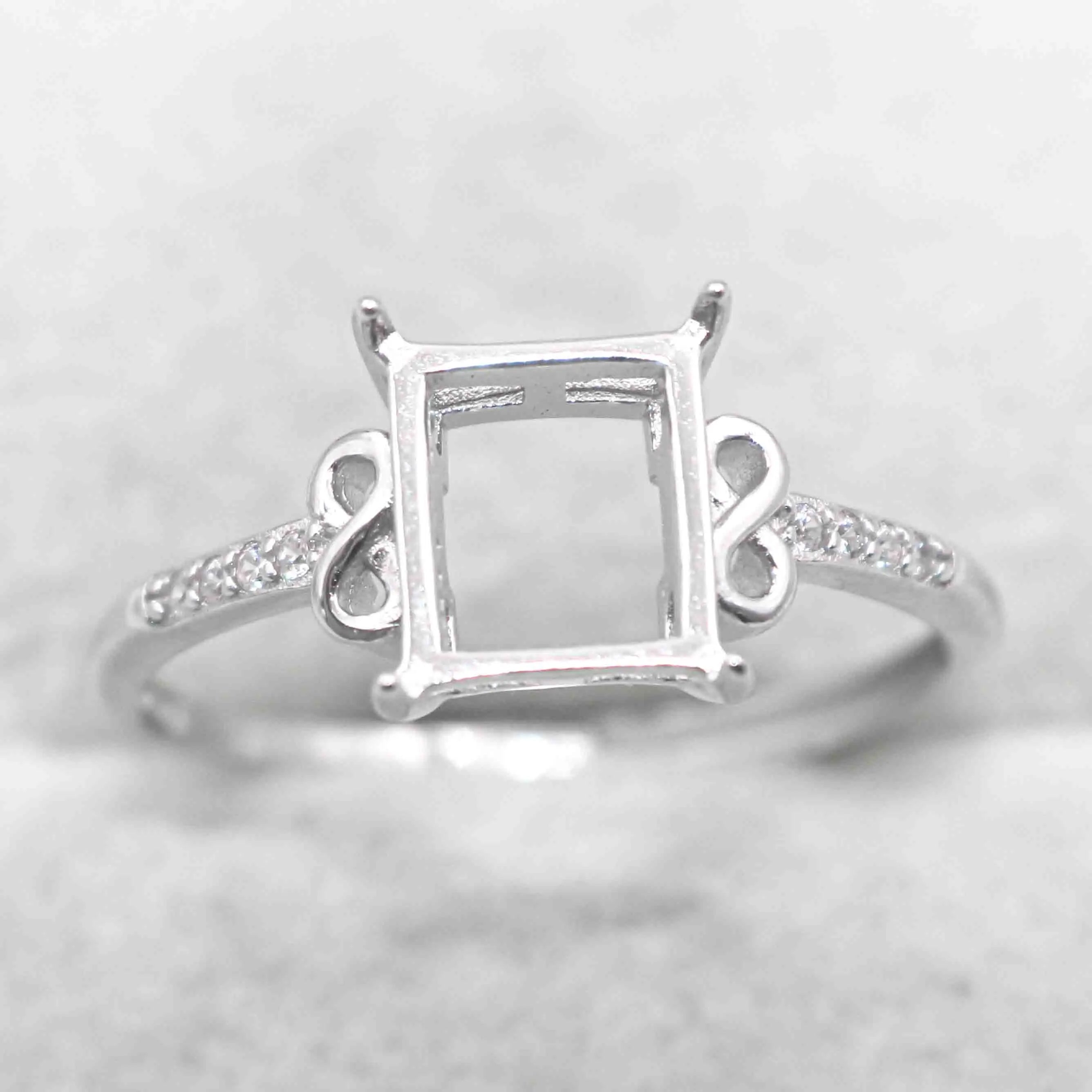 Sterling Silver 7*8mm Semi Mount Ring Square Shape Empty Frame Blank Claws Setting S925 Base Without Center Stone for Inlay DIY