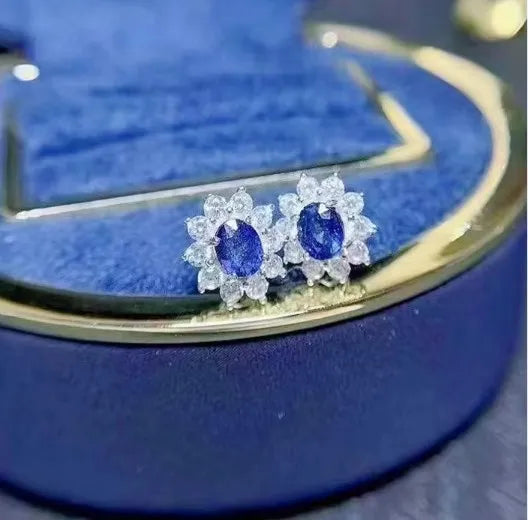 Hot Sale 925 Sterling Silver Stud Earrings for Women Luxury Natural Sapphire Fashionable for Parties Anniversaries