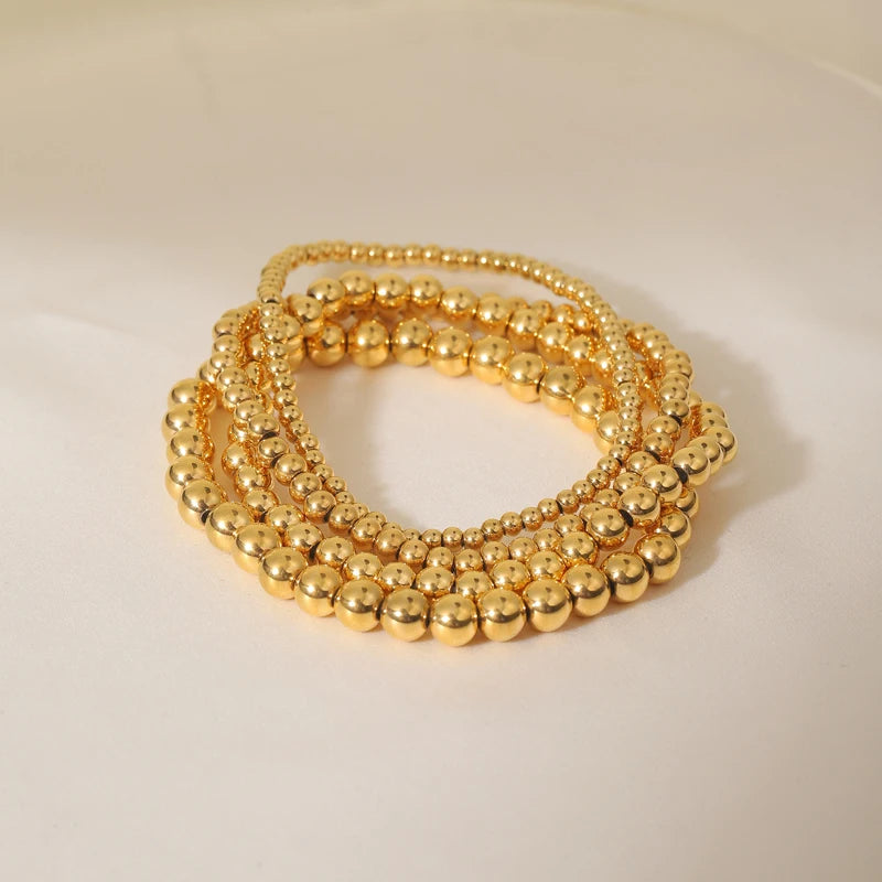 Joolim Versatile 18K PVD Gold Plated Waterproof Tarnish Free & Waterproof  Elastic Adjustable Stainless Steel Bead Bracelet