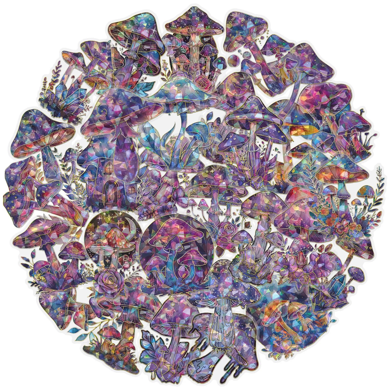 30PCS Waterproof Transparent Witchcraft Holographic Laser Magic Tree Mushroom Moon Diamond Sticker