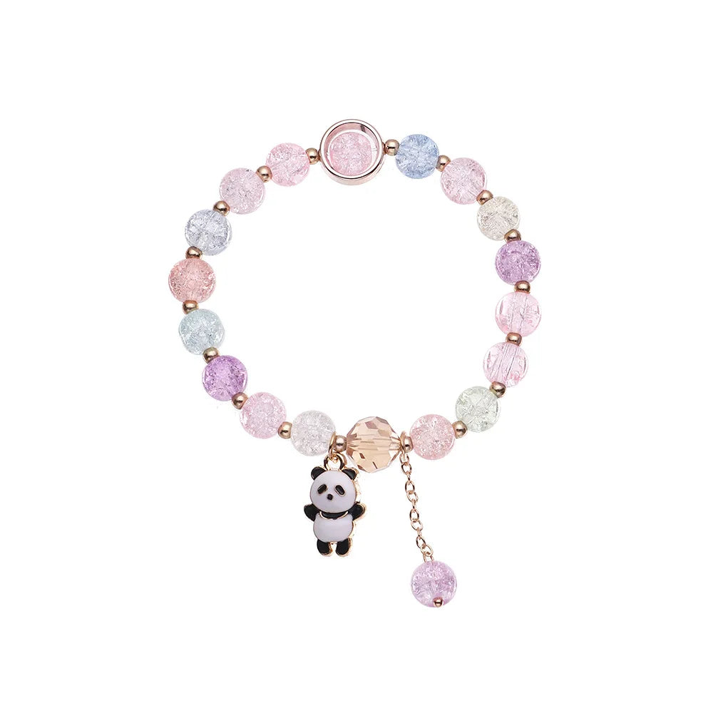 Korean Women Rose Quartz Powder Crystal Beaded Bracelet Panda Fish Tail Star Pendant Charm Bracelet Girl