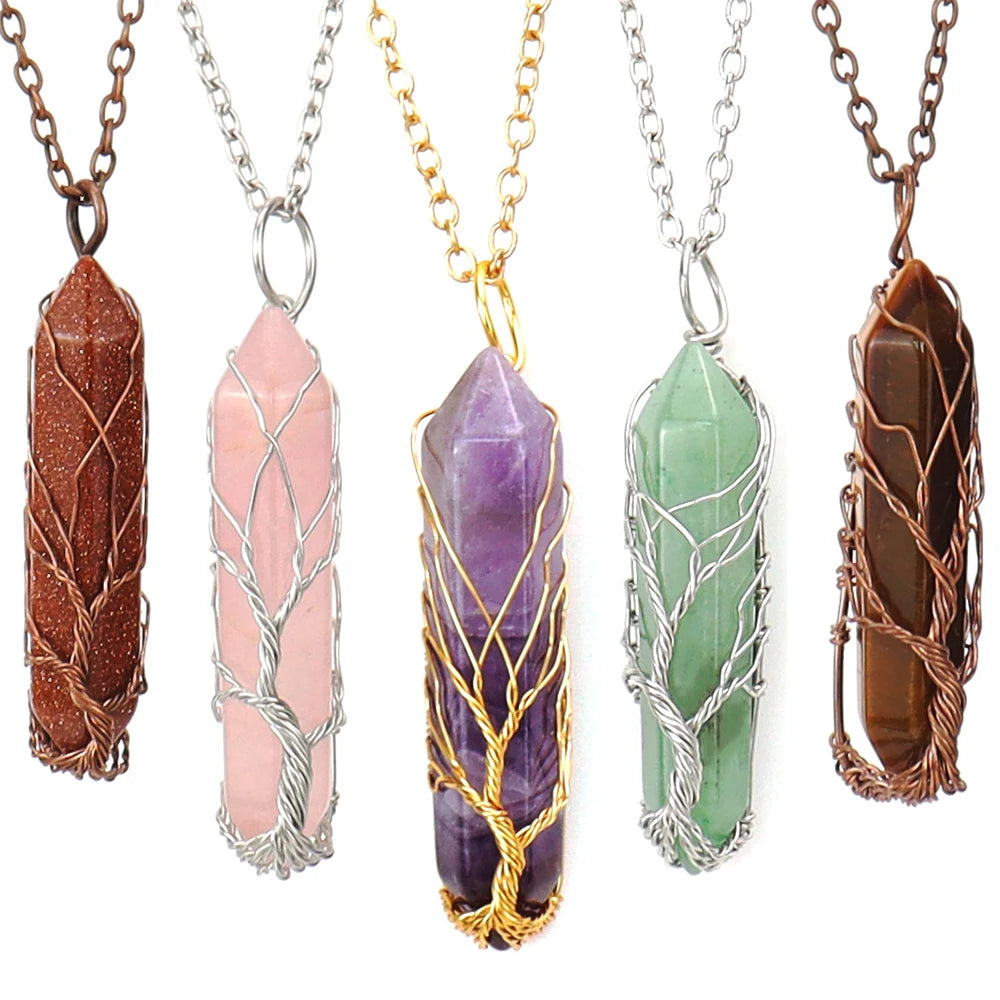New Arrival Crystal Healing Stones Spiritual Pendant Natural Gemstone Jewelry Necklace with Adjustable Chain for Women Girls