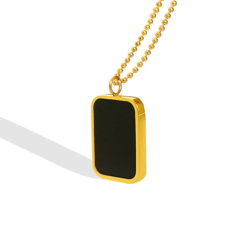 European and American Style Black Mother Shell Pendants Vintage Pendant Stainless Steel Necklace for Women
