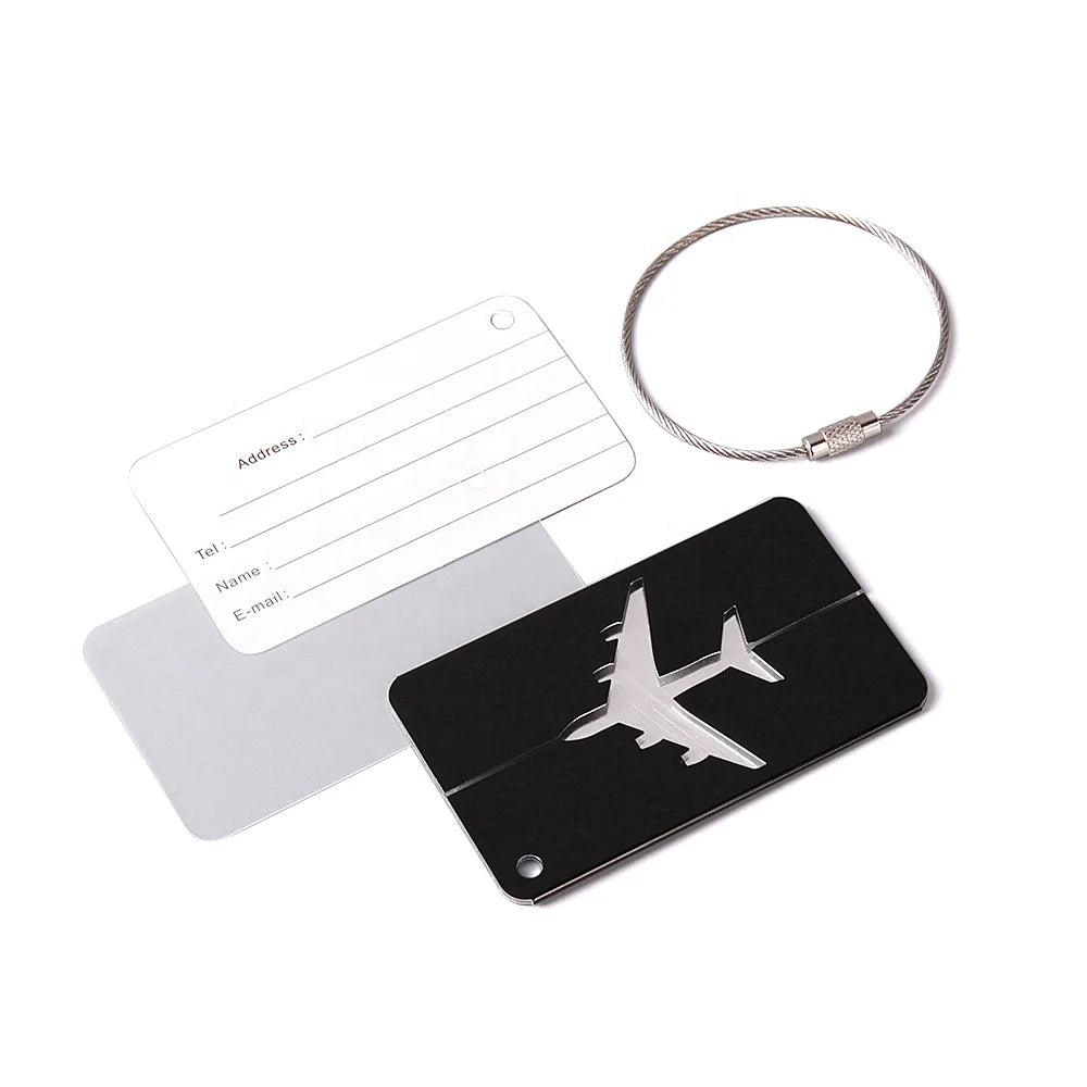 Custom Logo Promotional Rose Gold Airplane Shape 4.5*8cm Stainless Steel Blank Aluminum Luggage Tags for Suitcase